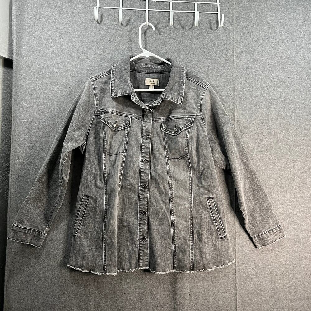 LOGO by Lori Goldstein Jeans Jacket Womens Size 18 Plus w Frayed Hem Gray Wash